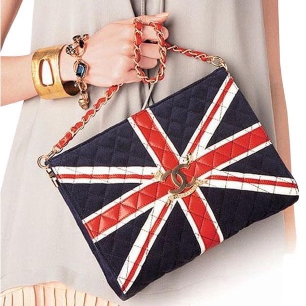 ❌❌ CHANEL Union Jack UK Bag British Flag suede vintage London CC Shoulder/clutch - Picture 3 of 16